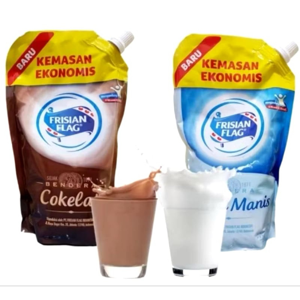 

Frisian Flag Bendera Susu Pouch Kemasan ekonomis 260gram dan 545gram | Susu kental manis putih dan cokelat Frisian flag
