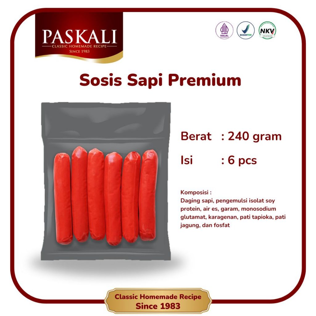 

Sosis Sapi Premium Paskali 240 Gram Isi 6 Pcs
