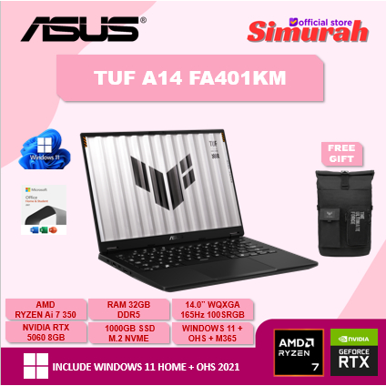 ASUS TUF A14 FA401KM RYZEN AI 7 350 RTX5060 8GB/ 32GB 1TB W11+OHS+M365B 14.0 WQXGA 165HZ 100SRGB
