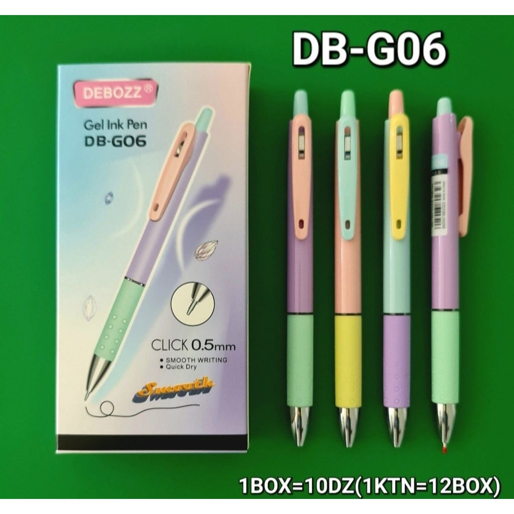 

Pulpen Gel Debozz DB-G06 0.5mm | Click Gel Pen Warna Pastel | Smooth Writing Tinta Hitam - ALat Tulis Kantor /ATK Murah Medan
