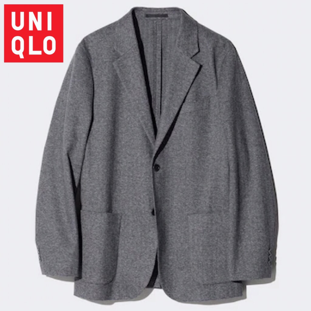 UNIQLO Men Jaket Blazer Brushed Jersey Jas Pria Motif Gray