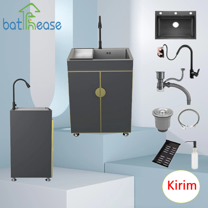 Wastafel cuci piring aluminium portable, kabinet wastafel stainless steel, kitchen set aluminium, ki