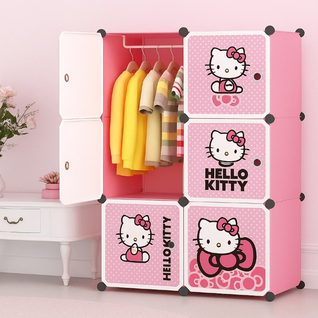 SHENAR LEMARI PLASTIK  6 PINTU / LEMARI PORTABLE / GANTUNGAN / LEMARI ANAK / KARAKTER - BISA COD