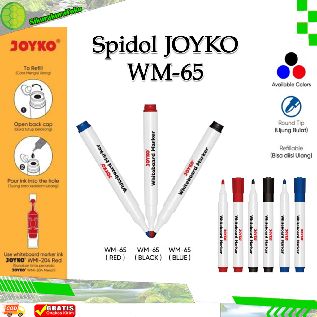

(SDA) Spidol Papan Tulis Whiteboard Marker Joyko WM-65 Sepidol Hitam Merah Biru Tidak Permanen Untuk Kebutuhan Kantor Sekolah Dan Rumah