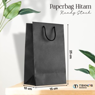 

[12 PCS] PAPER BAG POLOS HITAM - TAS SOUVENIR READY STOCK UKURAN 15 x 25 x 10 cm