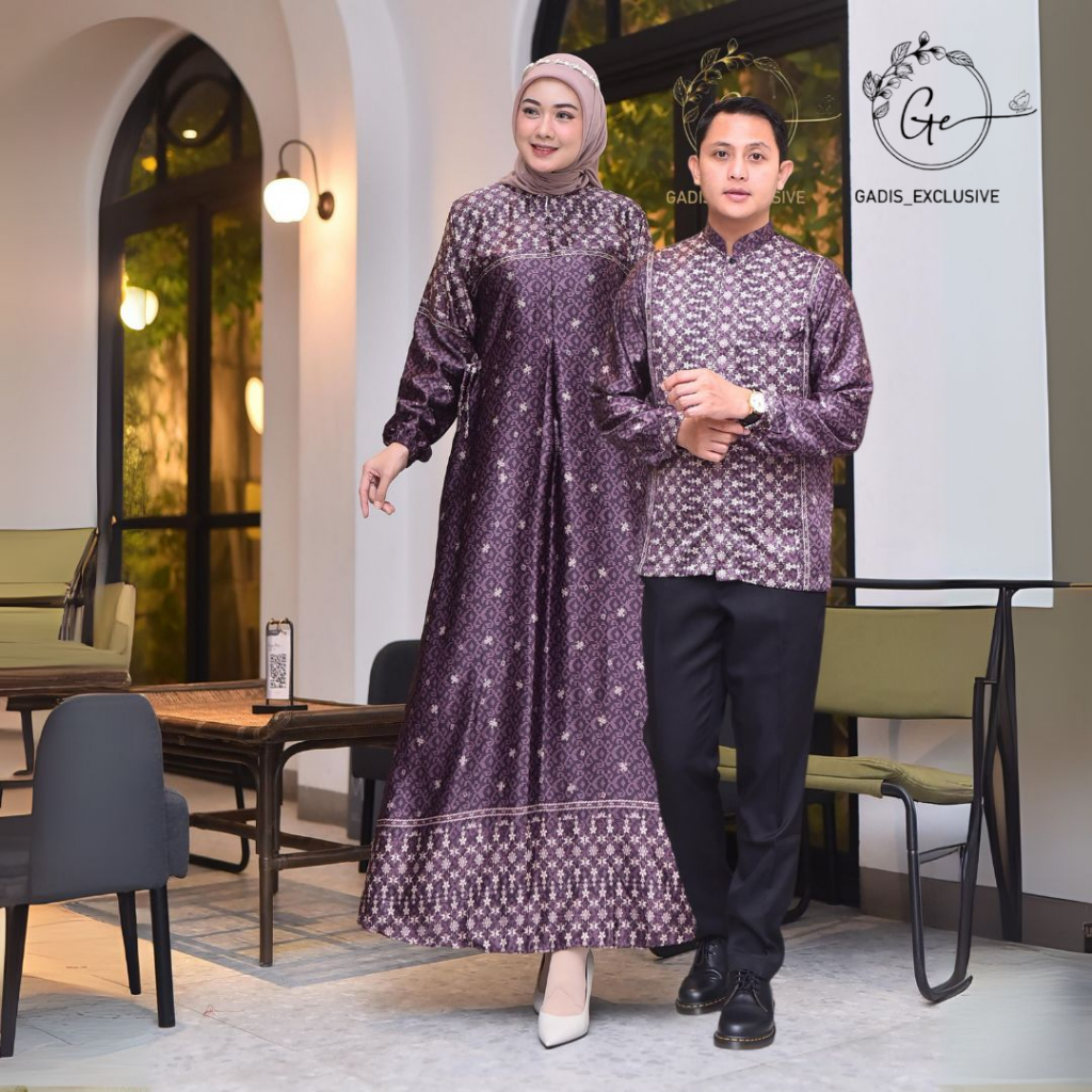 baju gamis motif serimbit keluarga dress bahan armani silk baju ibu bapak couple terbaru