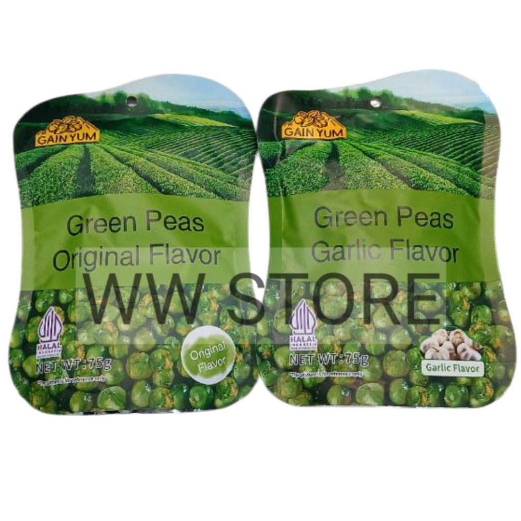 

Kacang arcis polong goreng rasa asli bawang putih halal MUI GanYuan Gan Yuan Gain Yum Foods Kam Yuens Green Peas Garlic Flavor Original Taste 75g