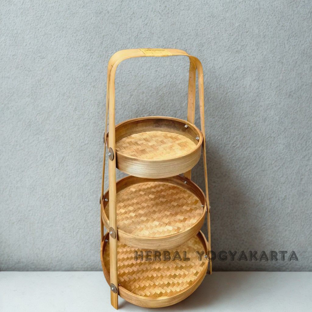 GROSIR Rak Bawang Bulat Susun 3 - Rak Dapur Susun 3 - Rak Bumbu Dapur Bawang Bulat - Anyaman Bambu R