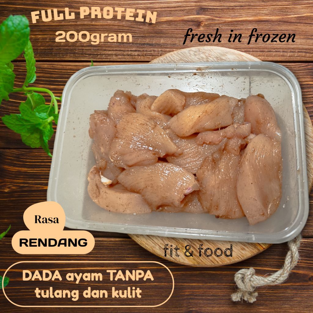 

Dada ayam frozen Marinasi Rendang 200gram protein chicken chest makanan sehat healthy fit food medan