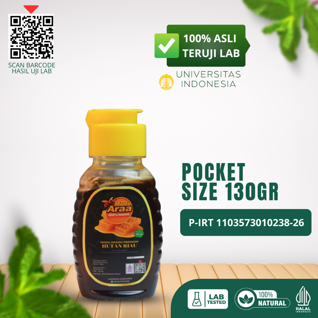 

[Madu Araa] Akasia Ukuran Mini 130 Gram Murni Hutan Riau - Tested Lab 100% Asli - Raw Honey