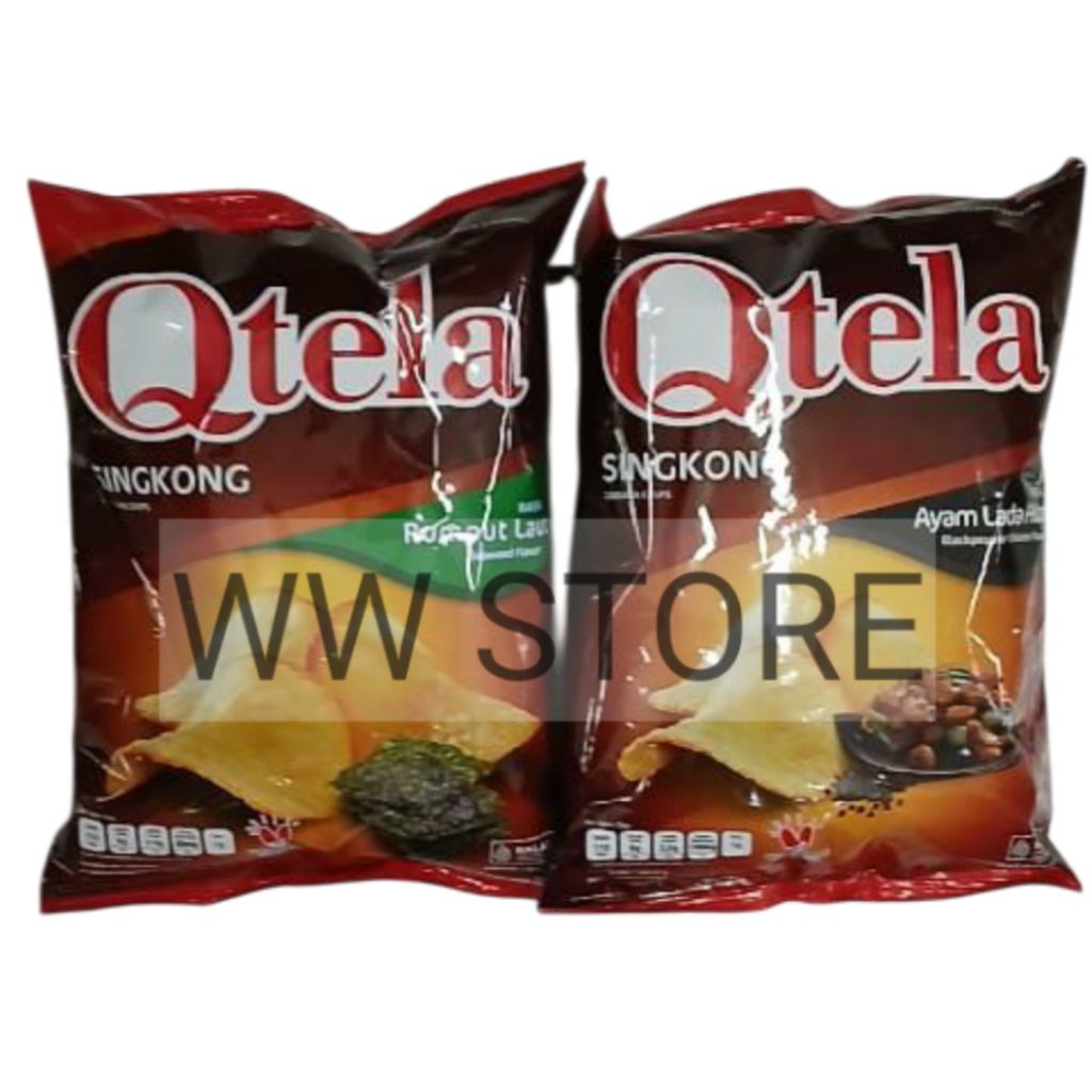 

Cemilan snek makanan ringan kripik keripik singkong rasa ayam lada hitam rumput laut snack halal MUI Qtela Blackpepper Chicken Seaweed Flavor Flavour CASSAVA CHIPS 100g