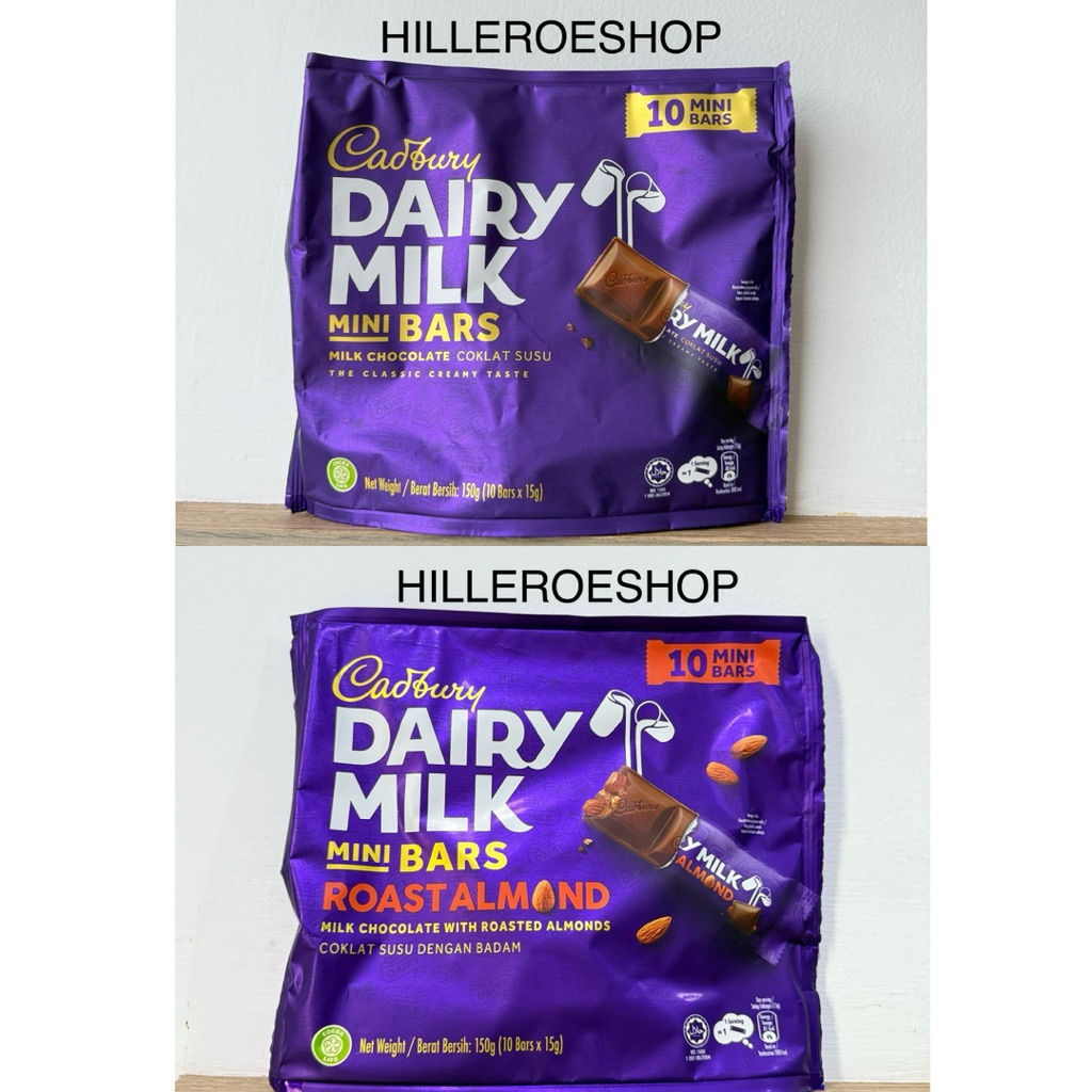 

COKLAT CADBURY DAIRY MILK MINI BAR 150gr (10 bars x 15gr) MILK / ROAST ALMOND COKELAT MALAYSIA IMPORT CARBURY CHOCOLATE 150GRAM