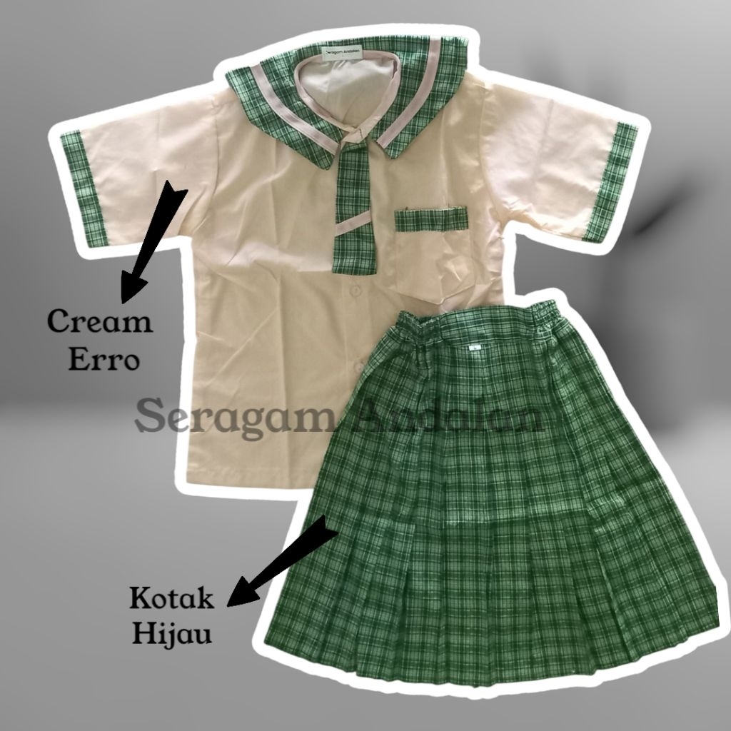 [READY] Seragam Sekolah TK/PAUD Krem Kotak Hijau