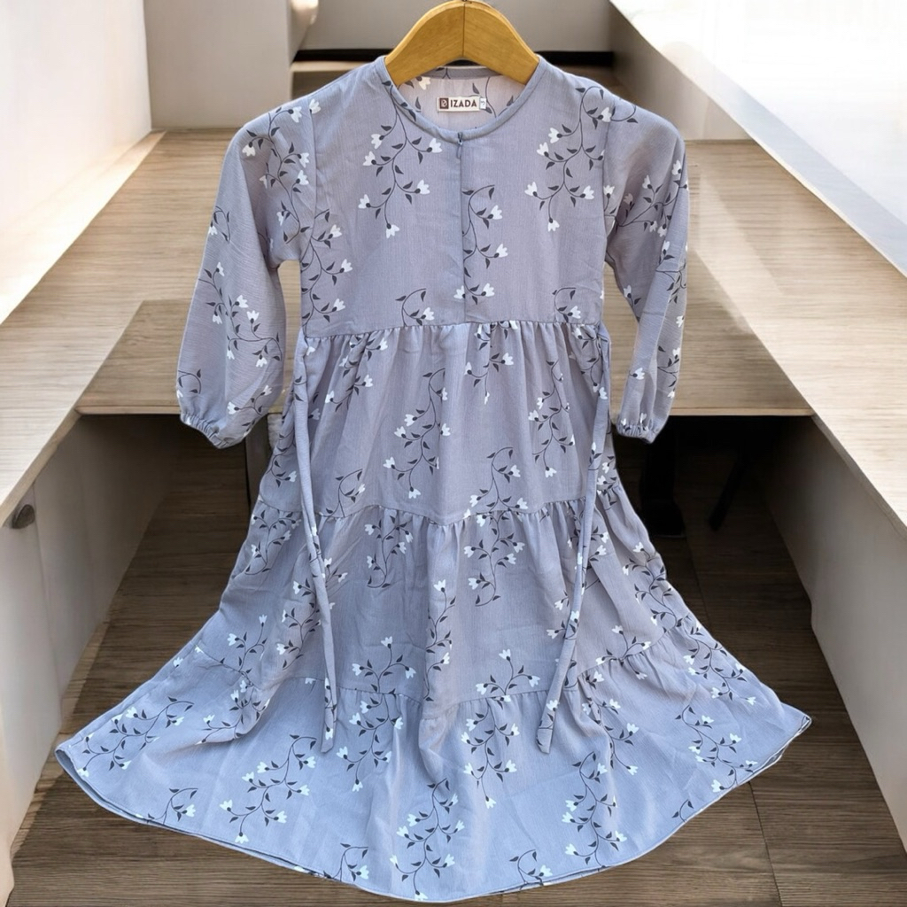 Gamis Anak Umpak Susun Motif Bunga kecil Crinkle Yoryu