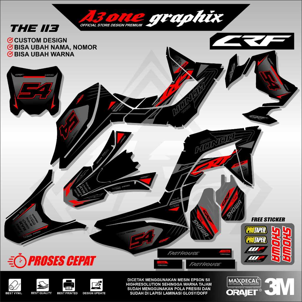 Decal crf hitam keren /decal crf supermoto /decal honda crf 150l super glossy THE113