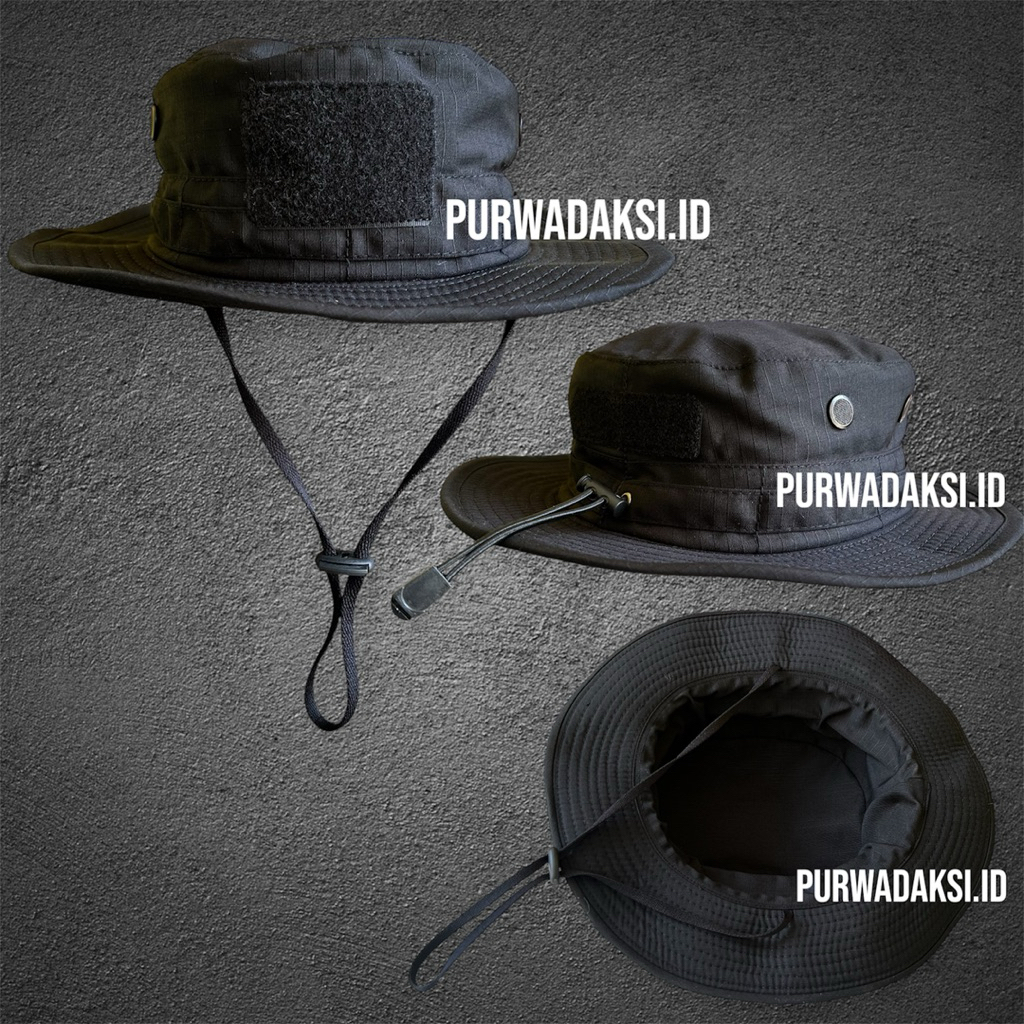 TOPI RIMBA KAWAT TOPI RIMBA  TOPI RIMBA BRIMOB HITAM  Topi Rimba Perekat Tactical Multicamblack / To