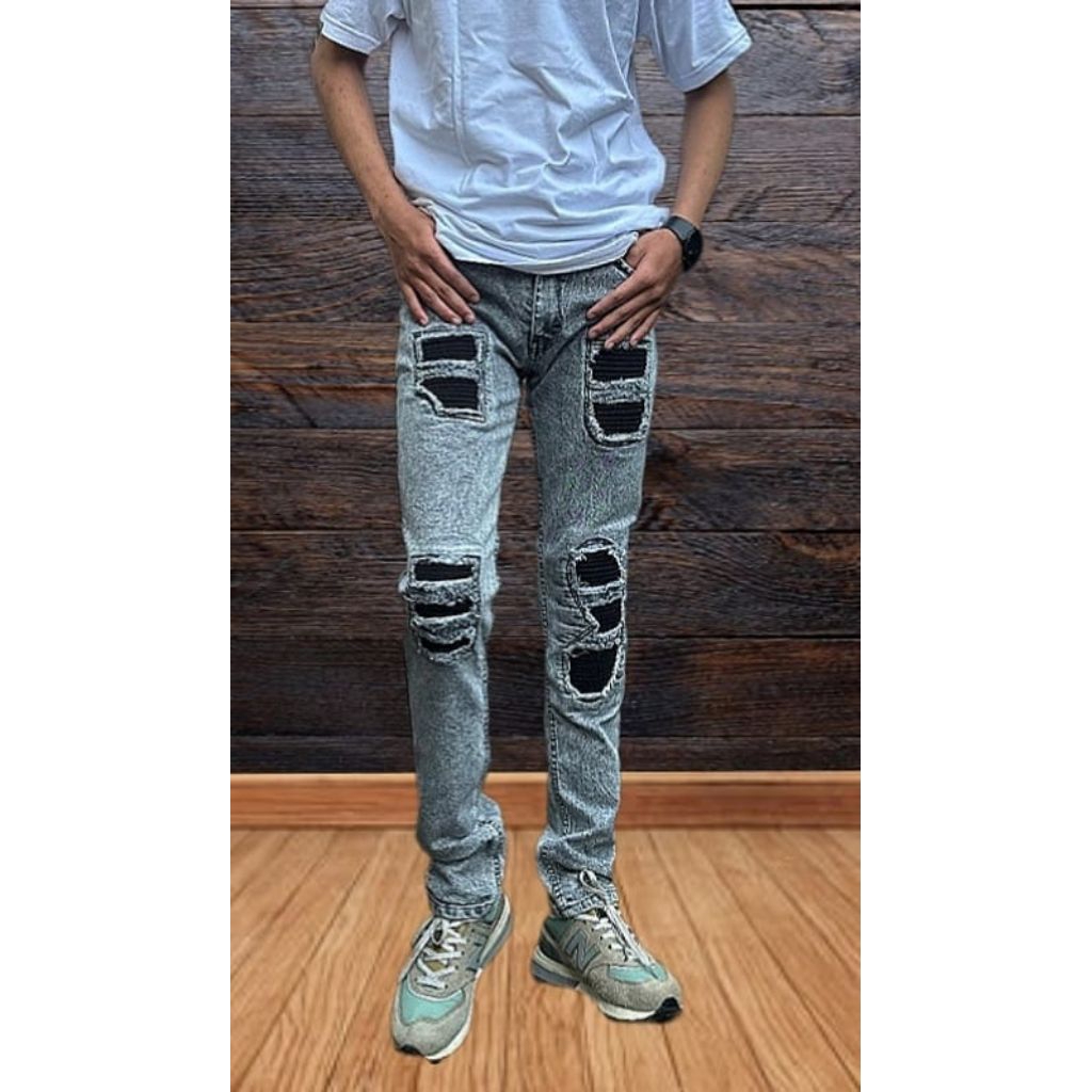 Celana panjang pria jeans abu gres snow rucas ripped