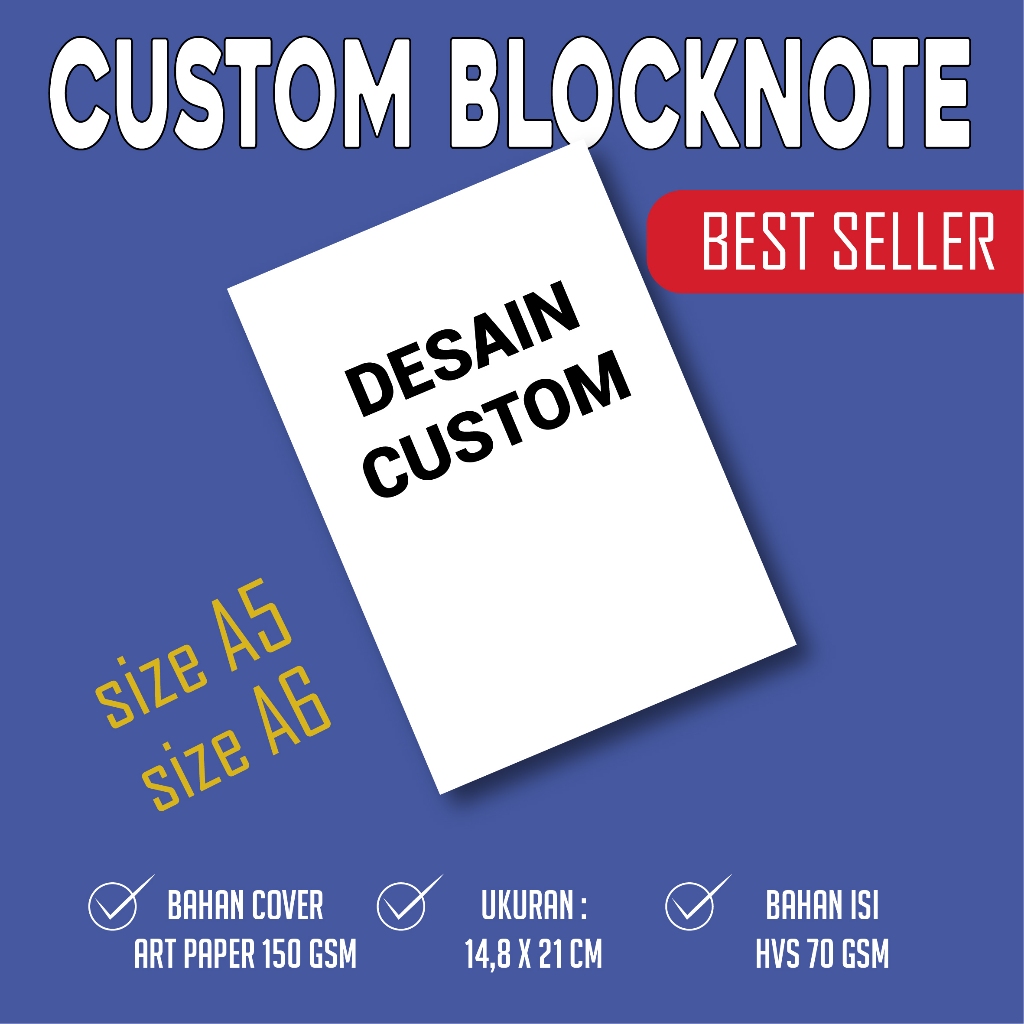 

CUSTOM BLOCKNOTE A5 & A6 - ISI 50 LEMBAR / BLOCKNOTE TERMURAH / SOUVERNIR