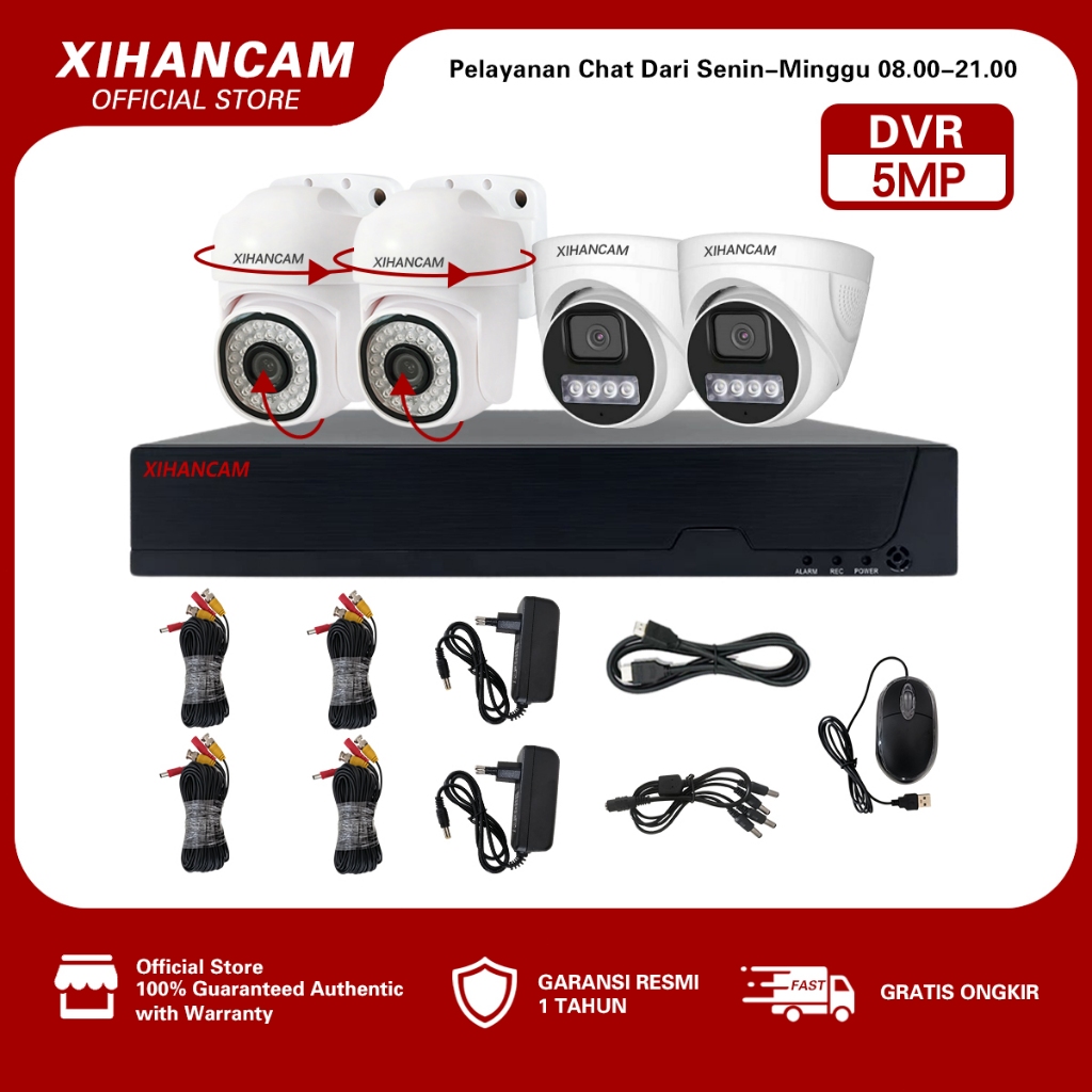 XIHANCAM Paket Lengkap DVR CCTV 4 Channel 5MP Kit Kamera CCTV Analog PTZ Audio Komplit XVR CCTV 4CH