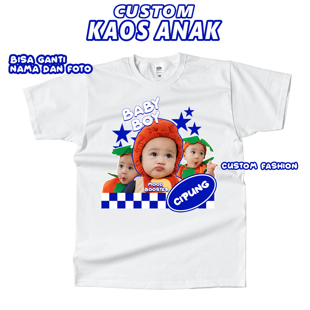 Custom kaos anak bisa ganti foto dan nama/kaos anak/kaos custom foto SLOOPY STORE