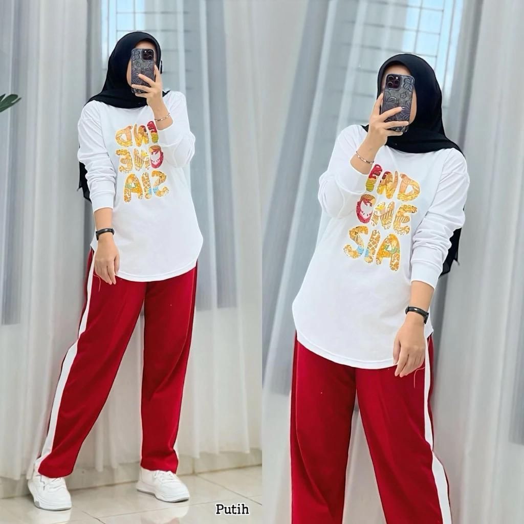 Setelan Kemerdekaan Wanita Setcel Dewasa Garuda Perempuan Merah Putih Baju Celana Cewek 1 Stel Hutri