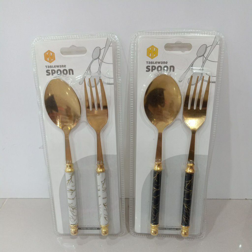 Sendok Set Isi 2pc Sendok + Garpu Warna Kuning Emas(Warna Bisa Request)/20827