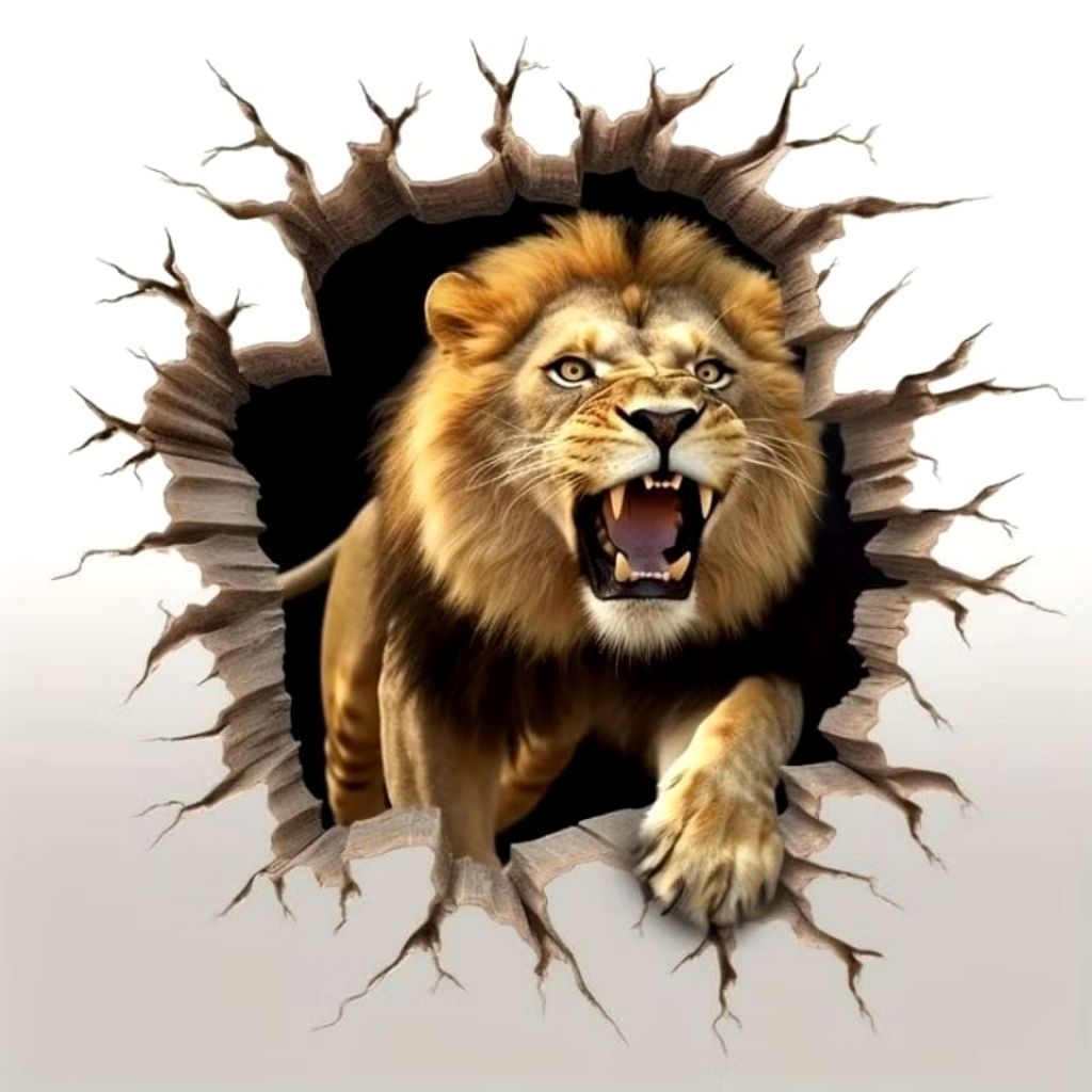 

stiker 3D singa keren, stiker print sudah cutting, size 15 x 20 cm, anti air