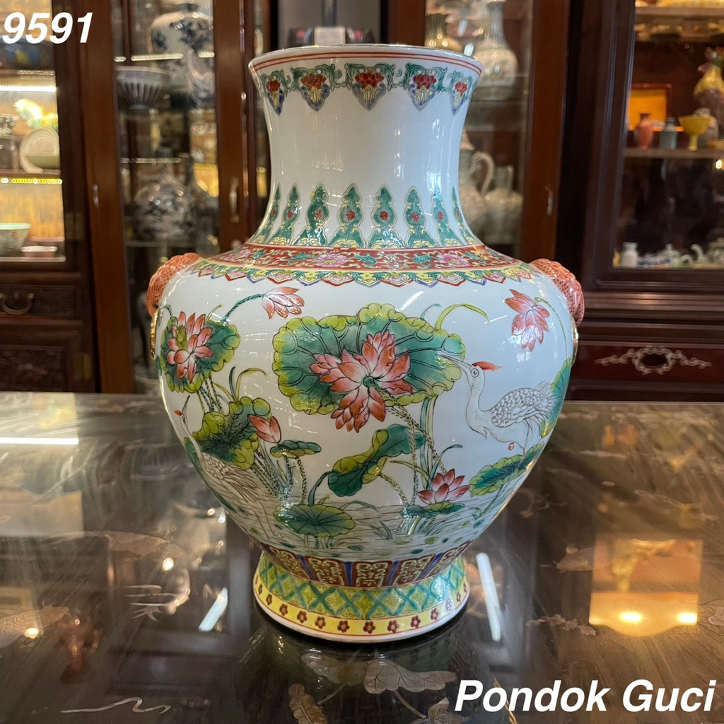 A Family Rose Vase "Floral" Qing Dinasty, guci antik, vas antik, keramik antik, barang antik, dekora