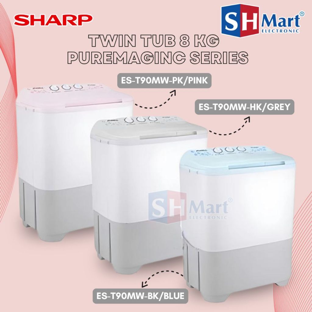MESIN CUCI SHARP 2 TABUNG KAPASITAS 9 KG ES-T90MW / EST90MW GARANSI RESMI (MEDAN)