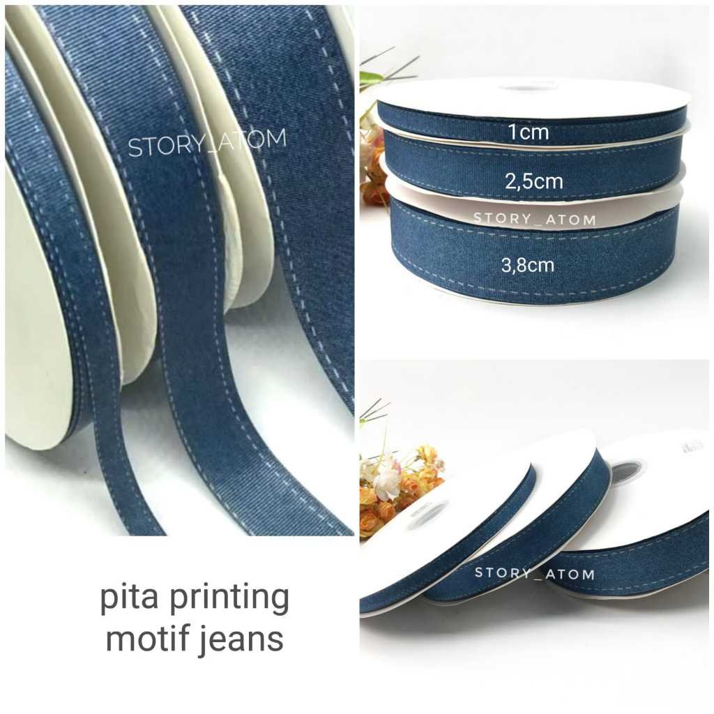 

1 YARD - PITA KADO | PITA HAMPERS | PITA GROSGRAIN PRINTING MOTIF JEANS | BAHAN CRAFT I PITA JEANS SINGLE FACE