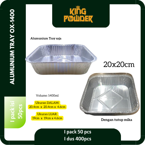 OX-1400 Tray Alumunium Foil Kotak Wadah Cup Kotak Lasagna Macaroni Pastel Tutup