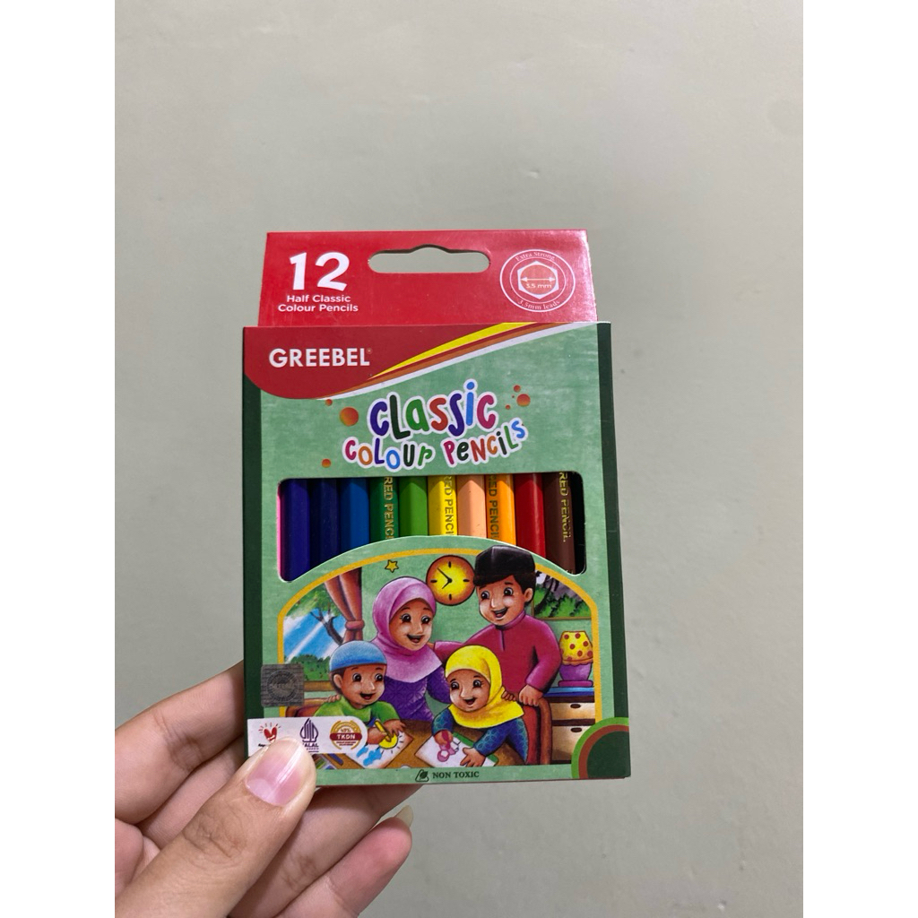 

Pensil warna greebel pendek 12 warna classic