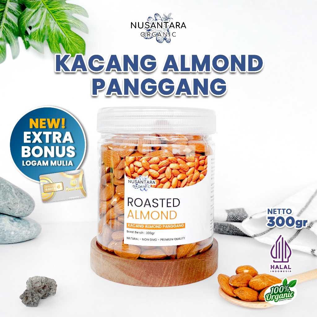 

Nusantara Organic Kacang Almond Organik Panggang Roast Almon Cemilan Rendah Kalori 300gr