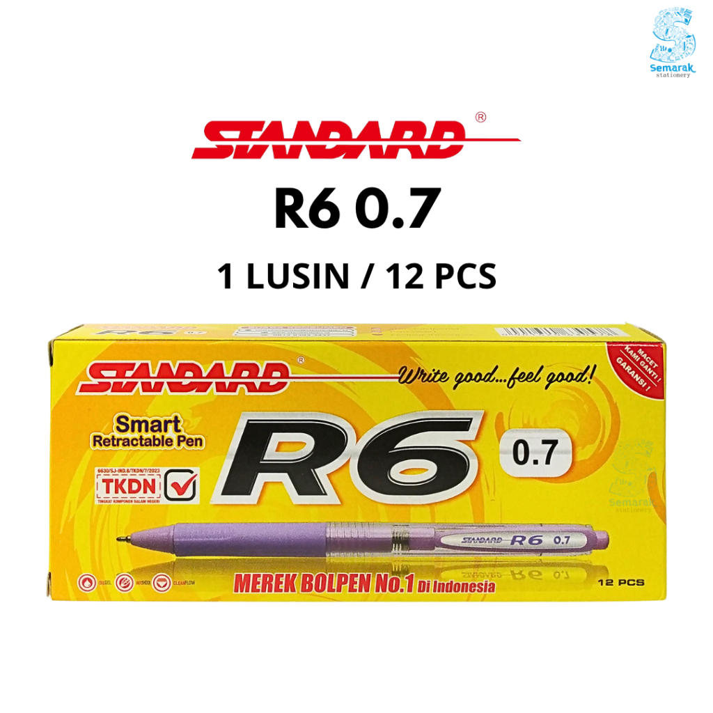 

Standard R6 Retractable Ballpoint Pen Pulpen Cetek Oil Gel Grip Karet Top Point Fine 0.7 - Hitam [1 Pack / 12 Pcs]