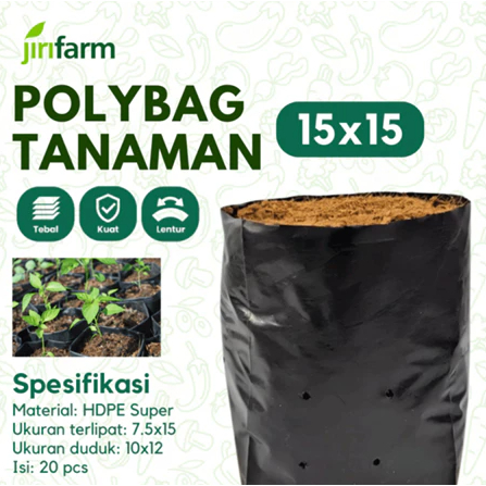 JIRIFARM - Poly Bag uk 15 7.5x15 cm Isi 20 pcs Pot Jirifarm hidroponik (11898)