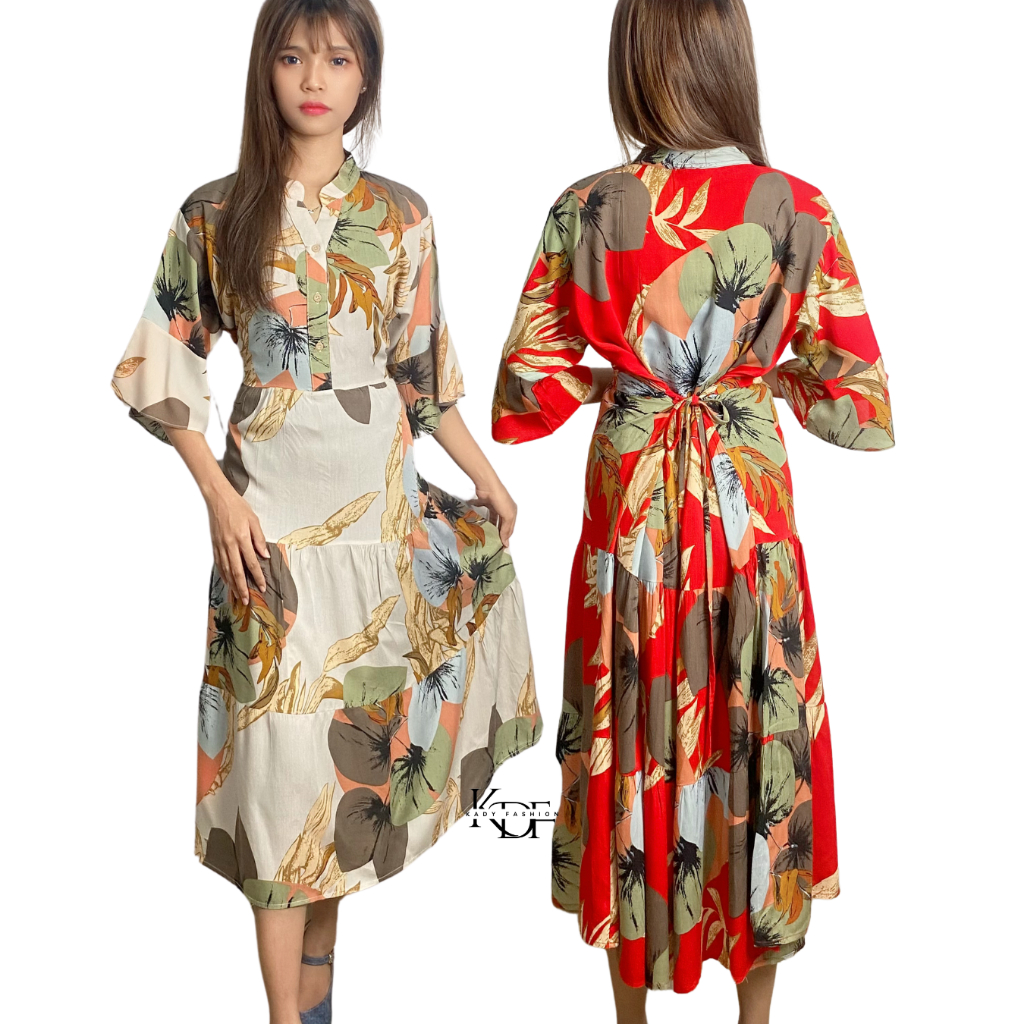 KDF  - Maxi Dress Wanita Motif Bunga | Dress Import Bangkok BKK | Gamis Rayon Adem Bumil Menyusui Fr