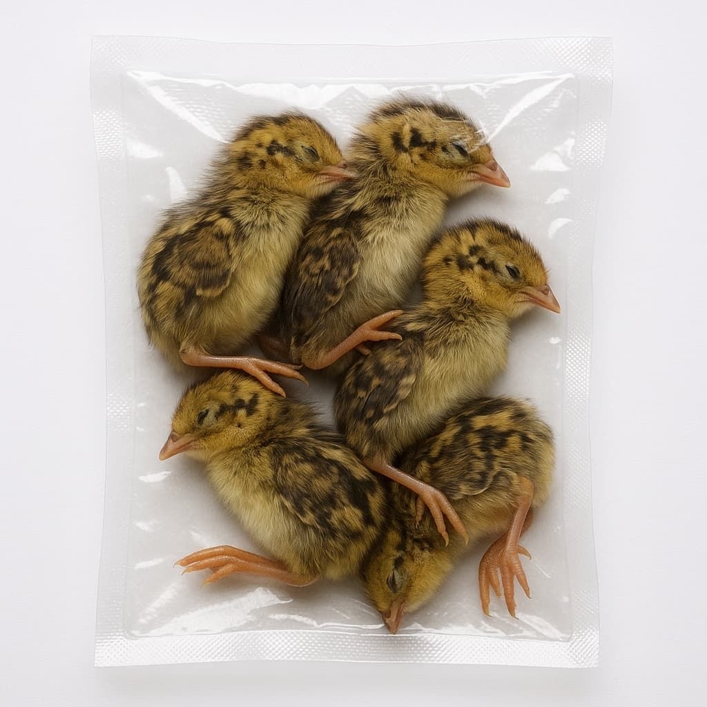Puyuh anakan (DOQ)  dalam kemasan, puyuh untuk pakan hewan predator