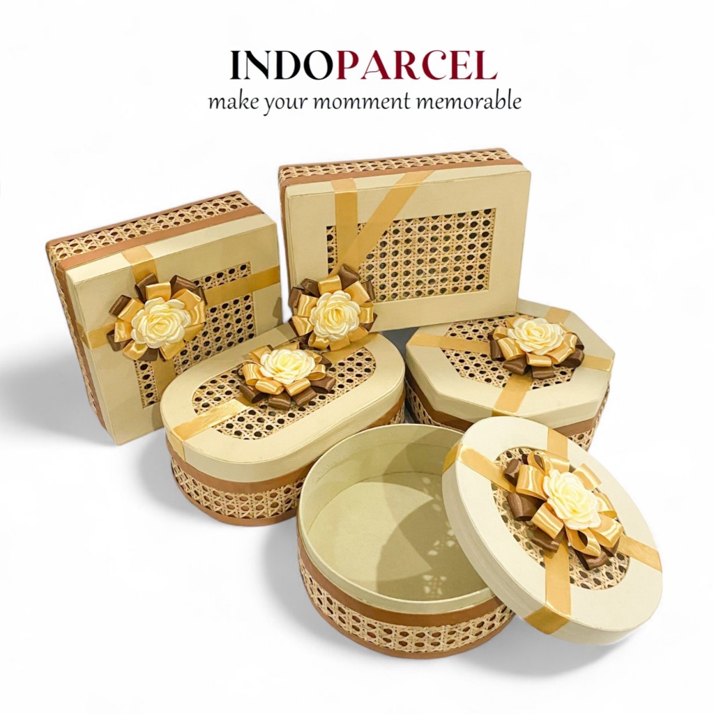 INDOPARCEL - Flora Gift Box Hard Box Hantaran Anyaman Rotan Pita Box Parcel Anyaman Pita Etnik Kombi