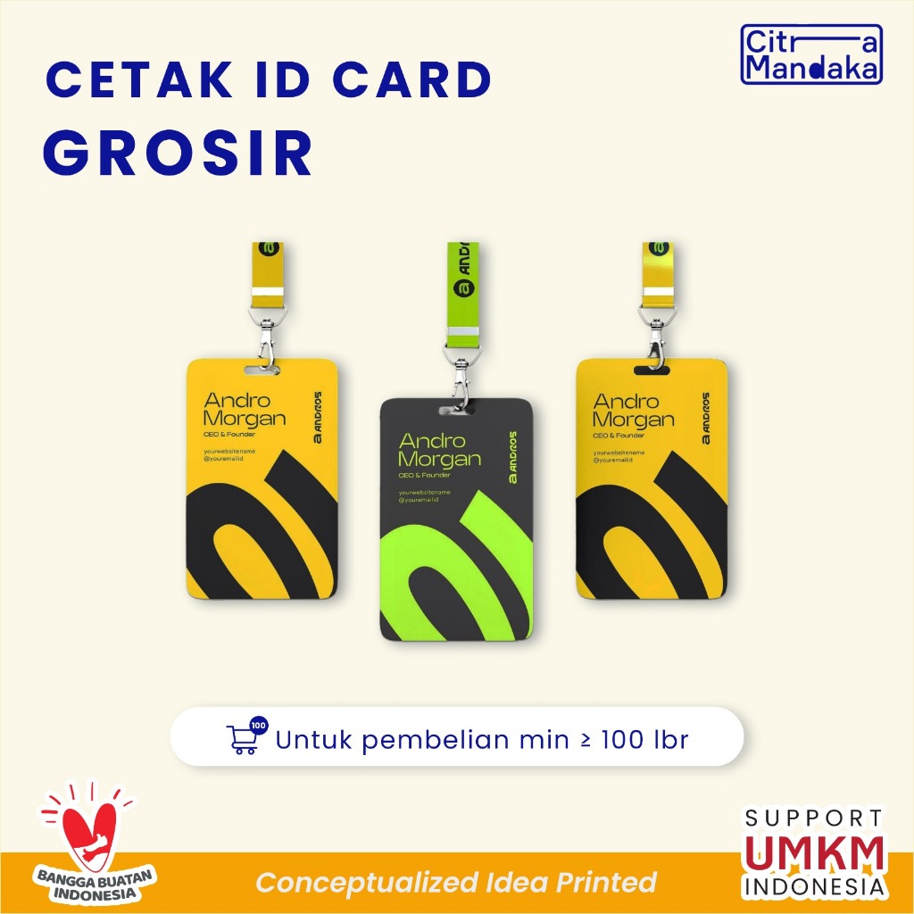 

Cetak ID Card Custom Satuan 1 Sisi Grosir UV Print PVC 0,76 mm - Name Tag Custom 2 Sisi