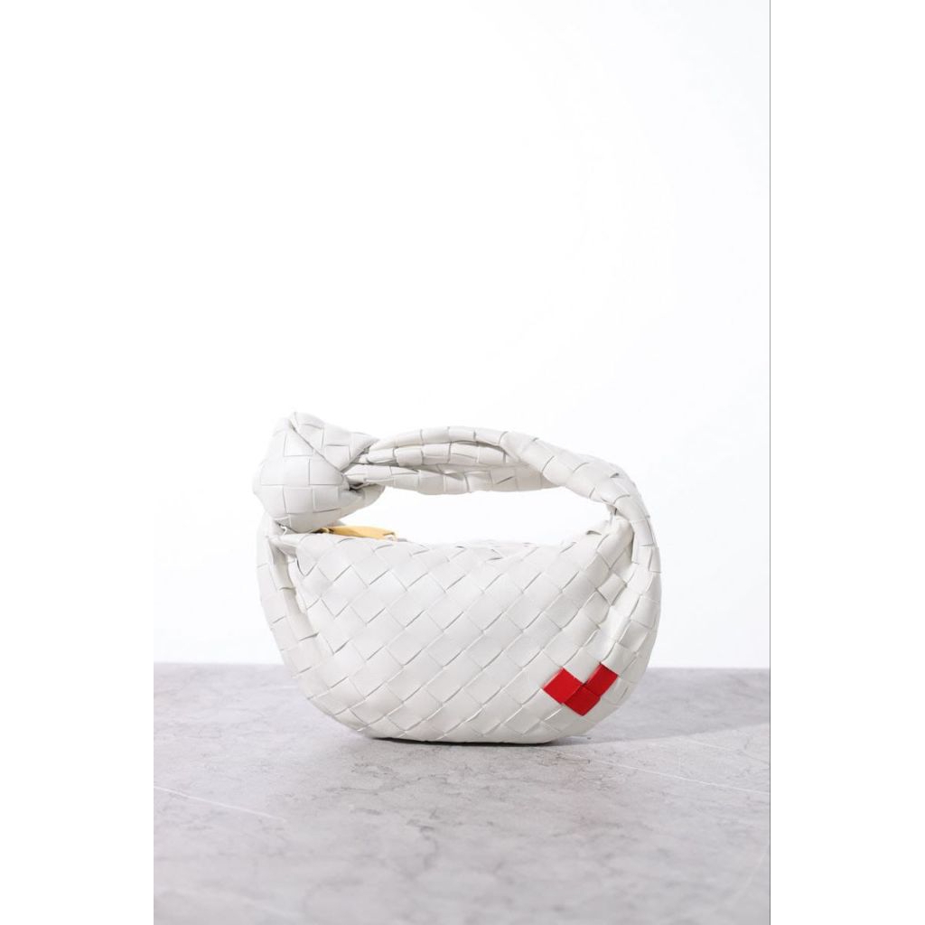 BV Mini Jodie Intrecciato Top Handle Bag in White/Vernis Lambskin with Heart