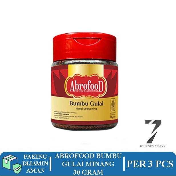

ABROFOOD BUMBU GULAI MINANG BOTOL 30 GRAM PER 6 PCS JOURNEY 7 DAYS DENGAN PAKING AMAN