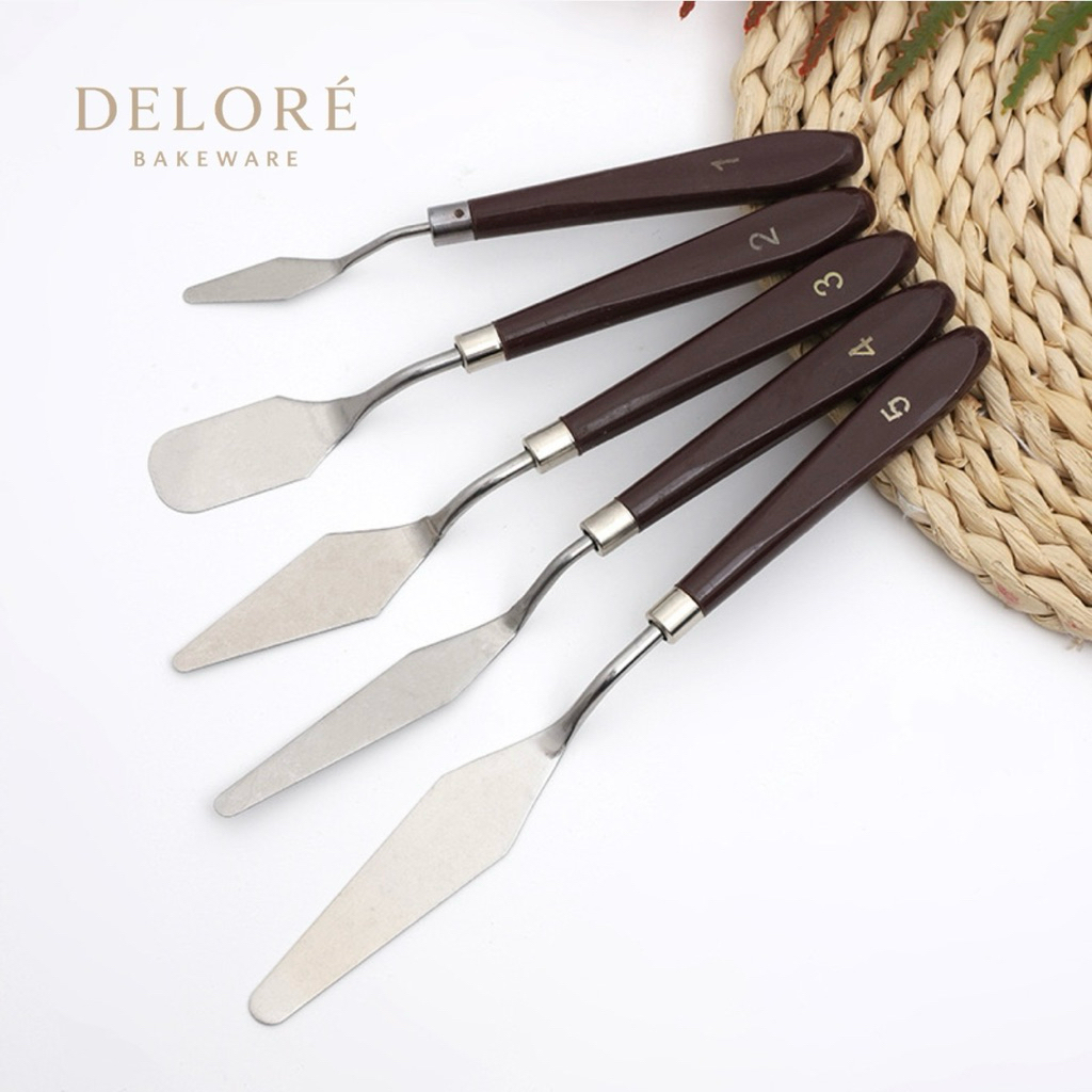 

DELORÉ 5pcs Pisau Palet SET / Spatula Lukis 5in1 / Pisau Palet Butter Cake Cream Painting / Perata Dekorasi Baking / Artist Palette Knife Set Cake Art / Pisah Lukis Dekorasi Tanah Liat Mixing Palette / Clat / Cake Frosting