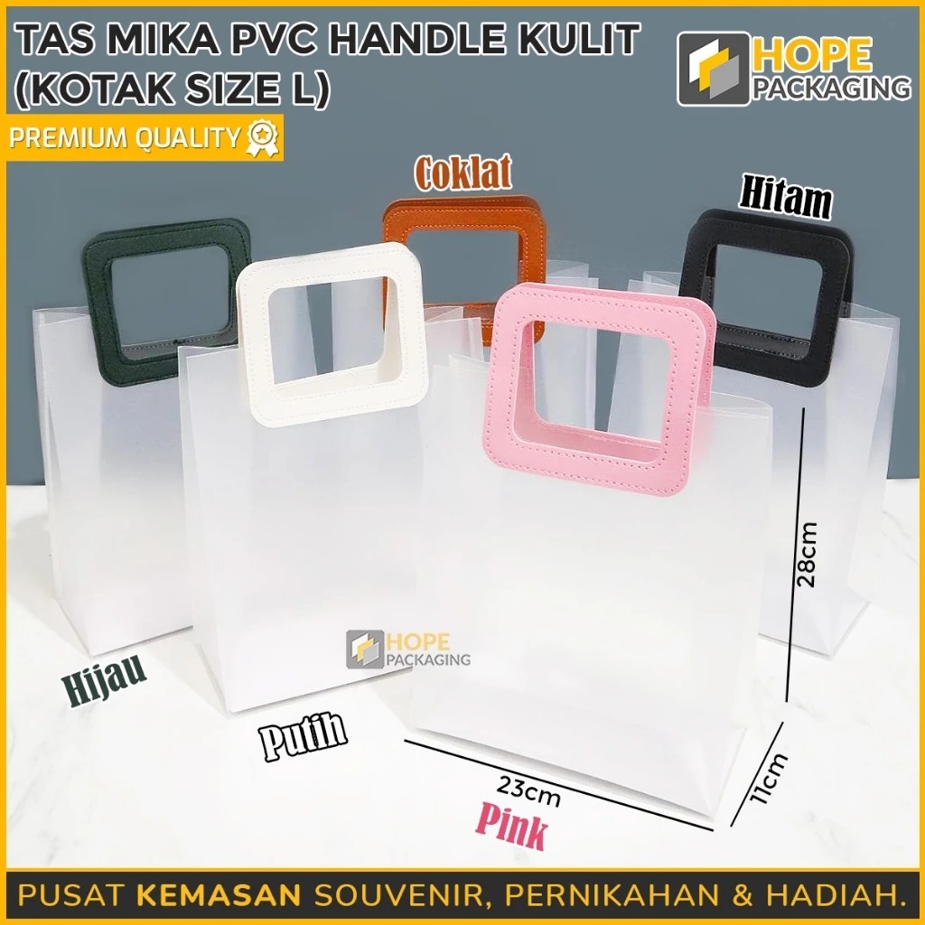 

Tas Mika PVC Doff L / Tas Mika Handel Kulit Sintetis/Goodiebag handle kulit Premium Bening