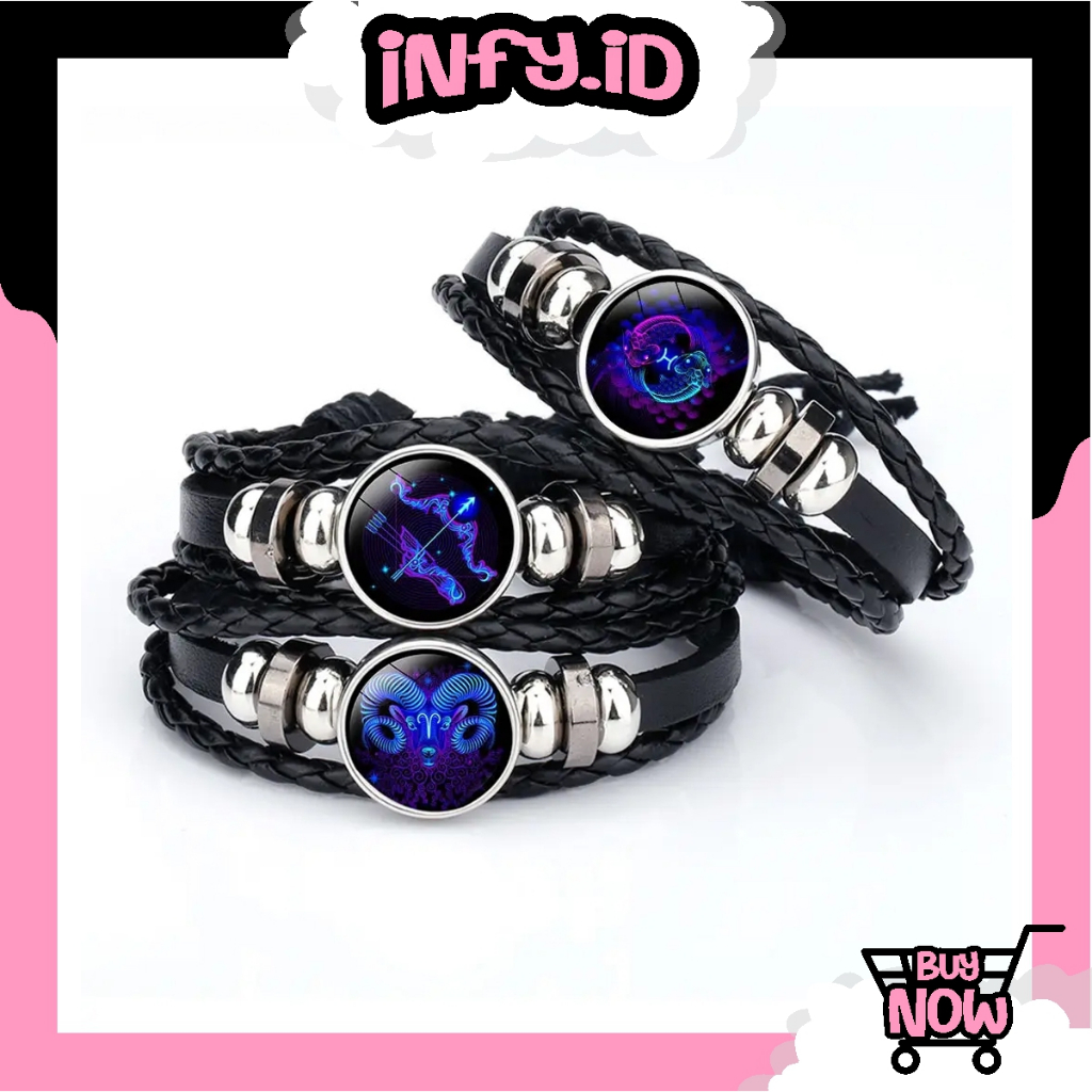 INFY - GELANG ZODIAK GLOW IN THE DARK GELANG UNISEX GELANG WANITA PRIA GELANG KOREA COD A004