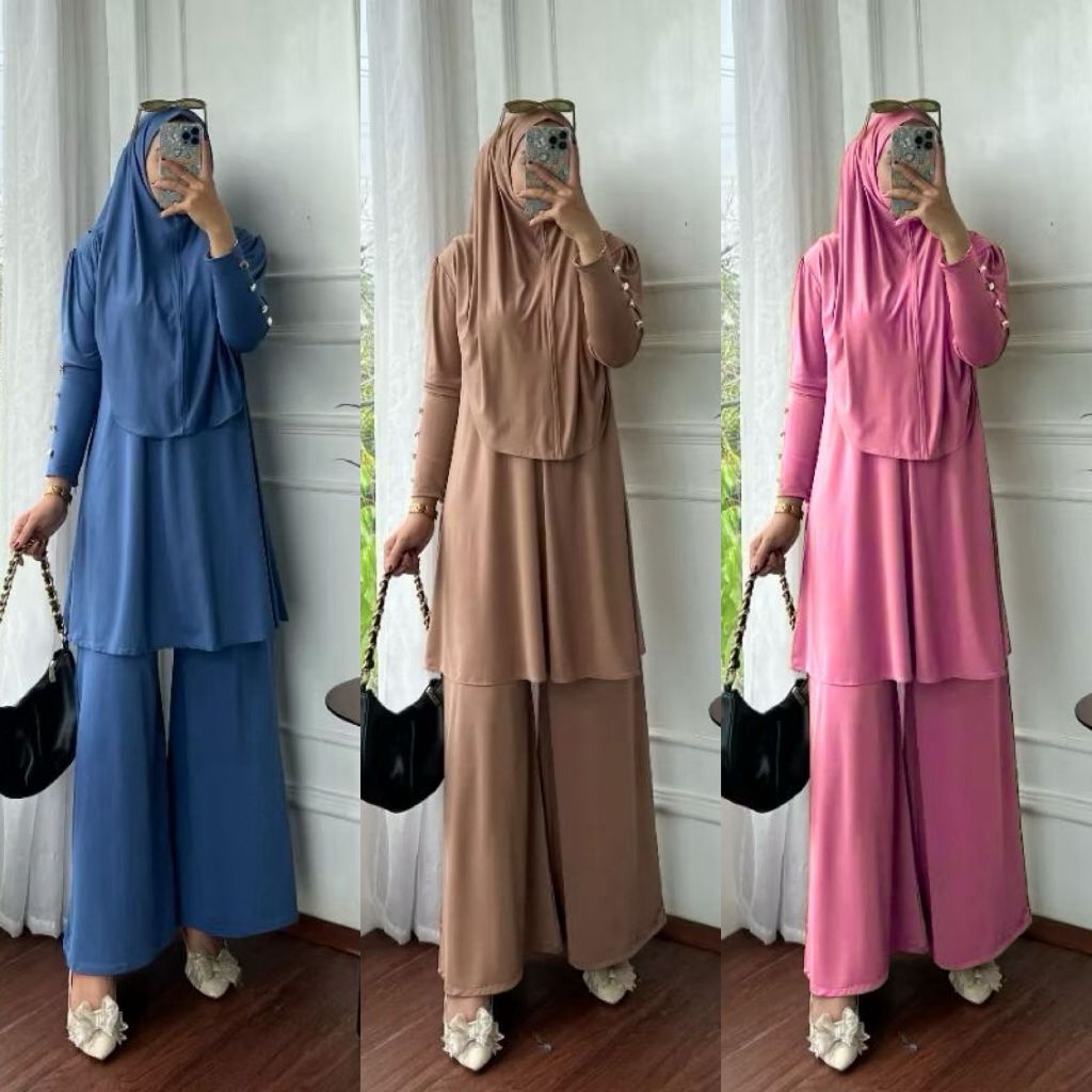 SET SARTIKA HIJAB JERSEY 3IN1 FIT TO XL // SETELAN POLOS TUNIK // ONE SET TUNIK WANITA // SETELAN FR