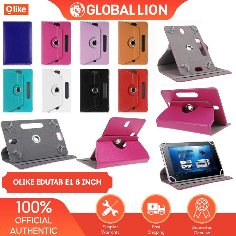 Olike Edutab E1 8 Inch Leather Flip Casing Berputar 360 Rotary Case Standing Cover