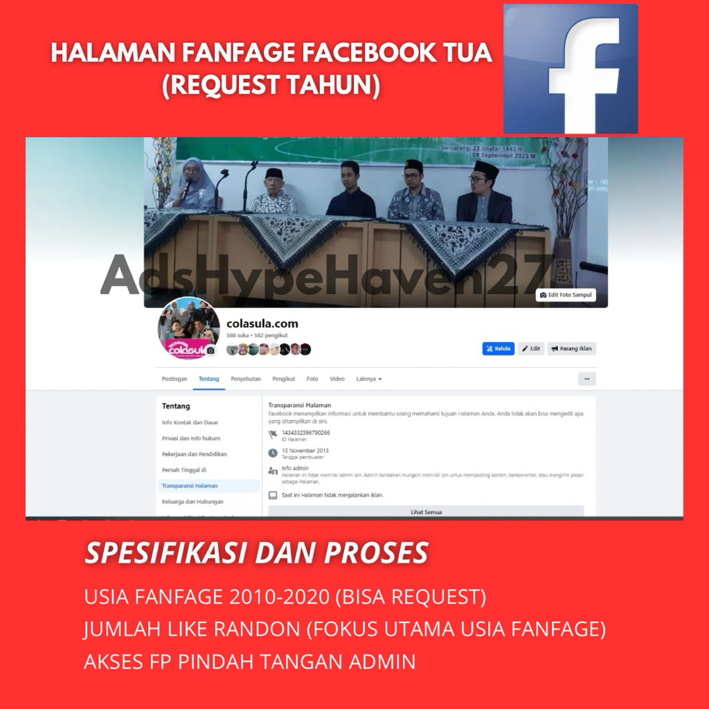 Halaman Fanspage Facebook Tua/Old 2010-2019 Termurah