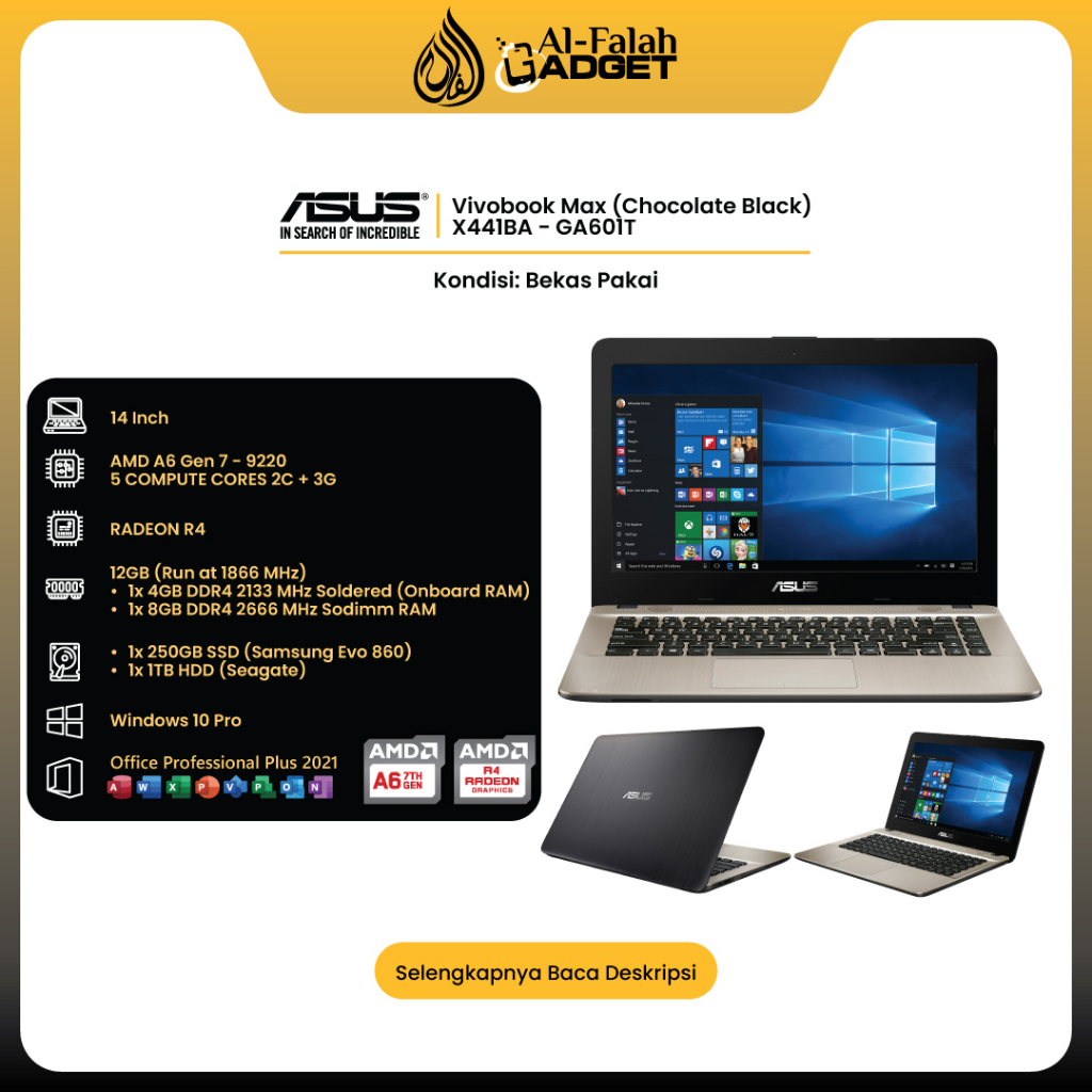 Laptop Asus Vivobook Max X441BA - GA601T | BEKAS PAKAI