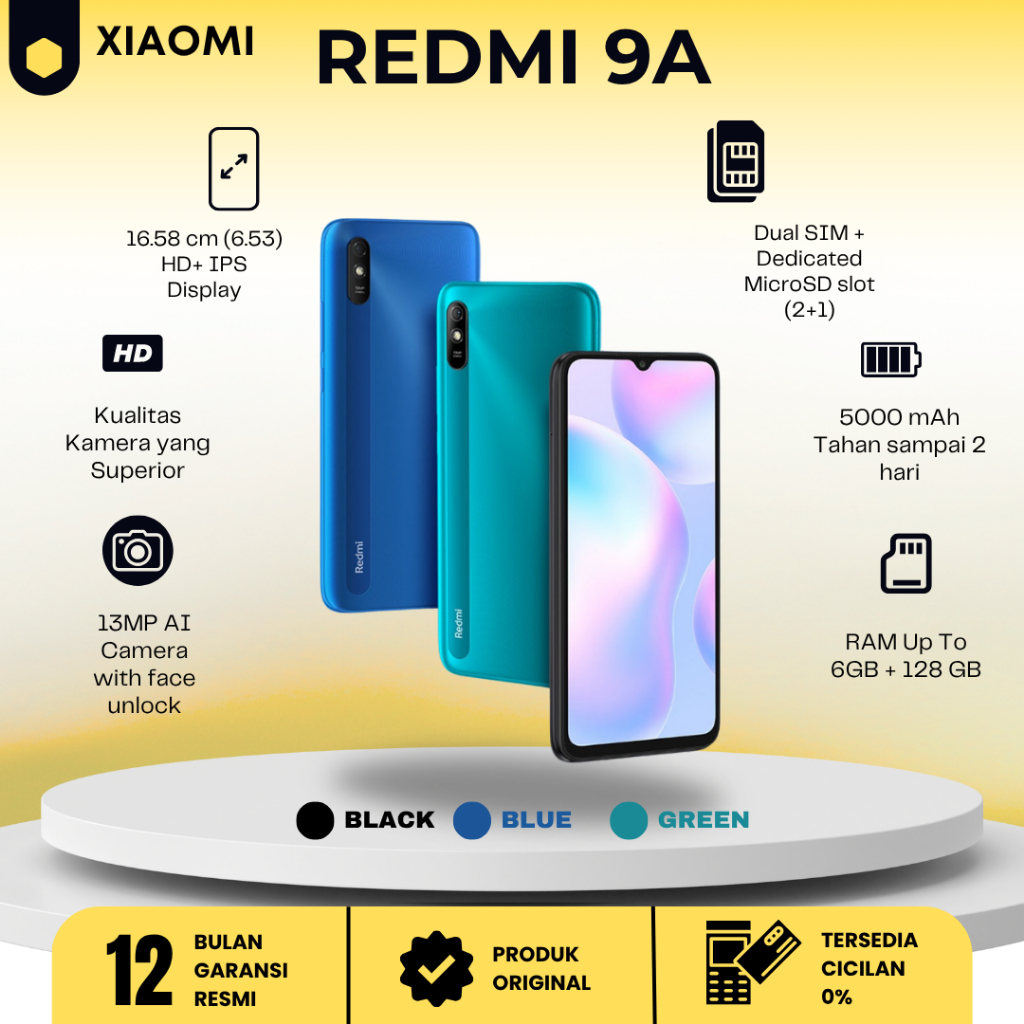 [COD] NEW HP Redmi 9A 6GB/128GB 4800mAh SUPERVOOC 33W Fast ChargingSmartphone Garansi 1 Tahun Vior