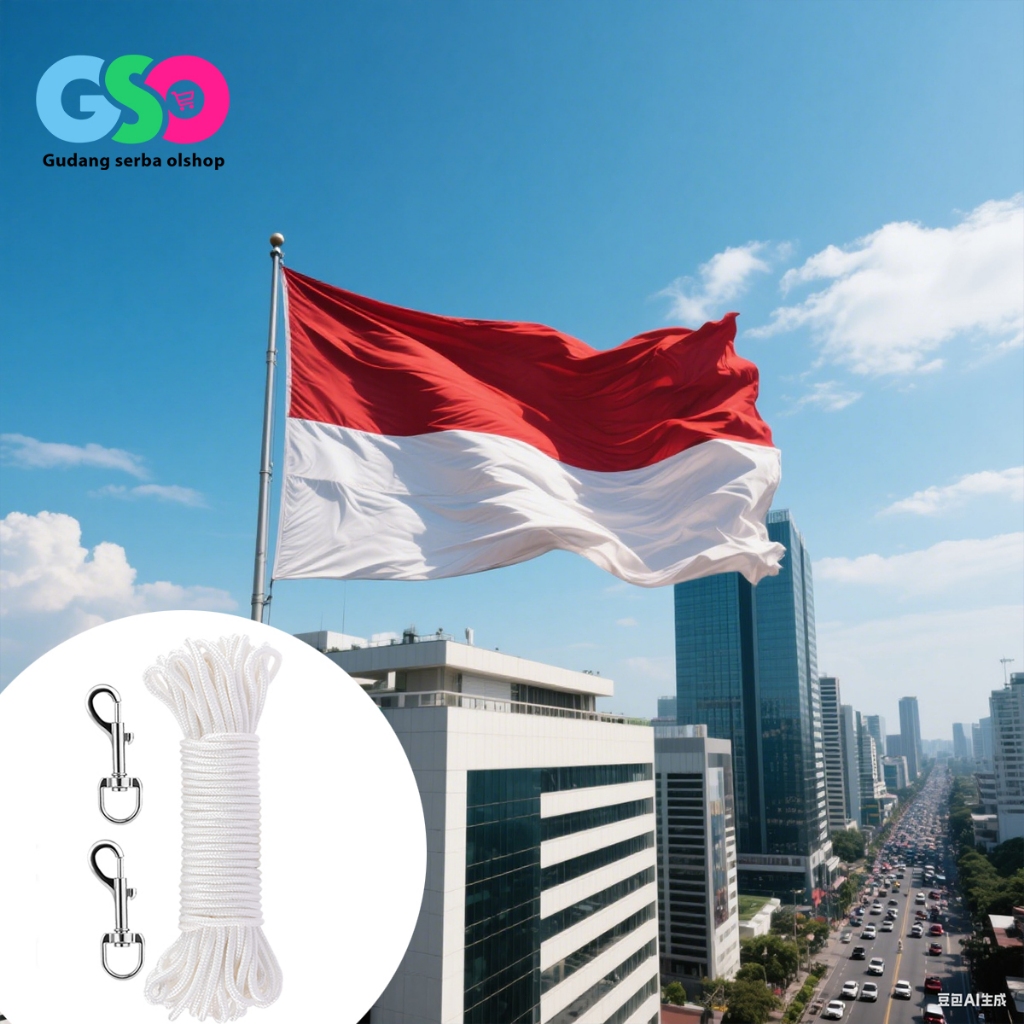 

15meter Tali Tiang Bendera Premium Padat 8mm Bonus 2 Cantelan Tali Bendera